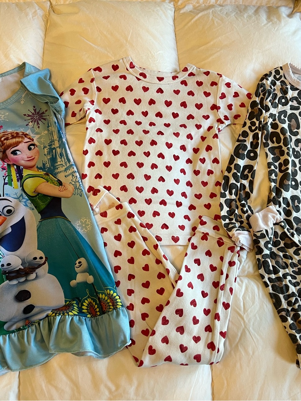 Girls Heart Print Pajama Set - Red Hearts on Cream